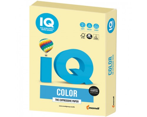 Бумага цветная IQ color А4, 160 г/м, 250 л, пастель, желтая, YE23, ш/к 00228