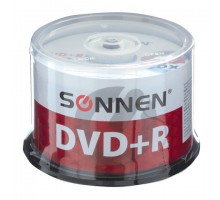 Диски DVD+R (плюс) SONNEN 4,7 Gb 16x Cake Box (упаковка на шпиле), КОМПЛЕКТ 50 шт., 512577