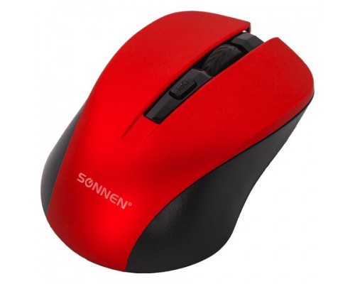 Мышь беспроводная с бесшумным кликом SONNEN  V18, USB, 800/1200/1600 dpi, 4 кнопки, красная,513516