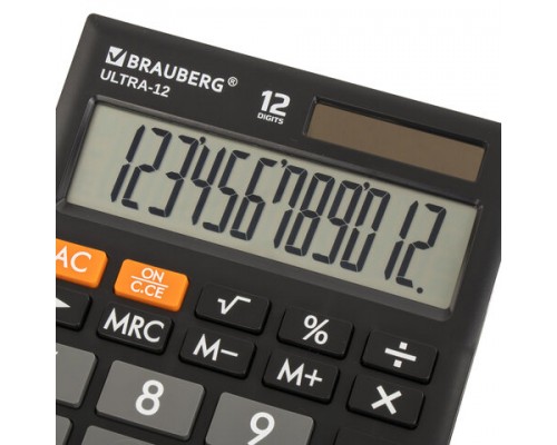 Калькулятор настольный BRAUBERG ULTRA-12-BK (192x143мм), 12 разрядов, дв.питание, ЧЕРНЫЙ, 250491