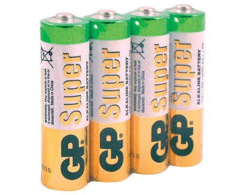 Батарейки КОМПЛЕКТ 4 шт, GP Super, AA (LR06, 15А), алкалиновые, пальчиковые, в пленке, 15ARS-2SB4