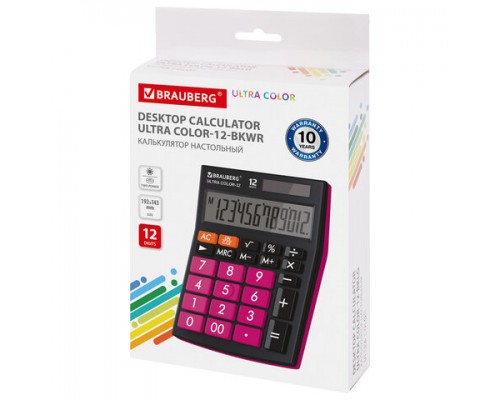 Калькулятор настольный BRAUBERG ULTRA COLOR-12-BKWR (192x143мм), 12 разрядов,ЧЕРНО-МАЛИНОВЫЙ, 250500