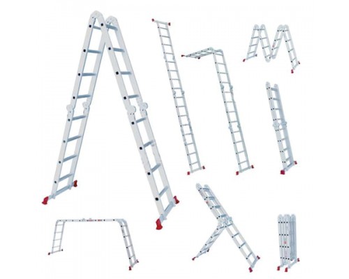 Лестница-трансформер алюминиевая 4х4 ступени, высота 4,5 м (4 секции по 1,2 м) до 150 кг, вес 16,5 к