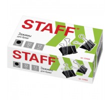 Зажимы для бумаг STAFF "EVERYDAY", КОМПЛЕКТ 12 шт., 32 мм, на 140 листов, черные, картонная коробка, 224608