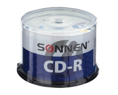 Диски CD-R SONNEN 700Mb 52x Cake Box (упаковка на шпиле) КОМПЛЕКТ 50шт, 512570