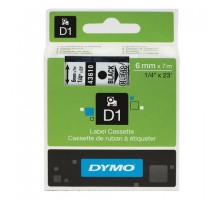 Картридж для принтеров этикеток DYMO D1, 6 мм х 7 м, лента пластиковая, чёрный шрифт, прозрачный фон, S0720770