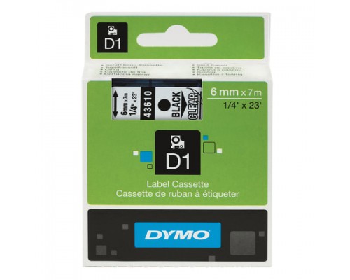 Картридж для принтеров этикеток DYMO D1 6мм*7м,лента пластиковая, чёрн шрифт,прозрачный фон S0720770