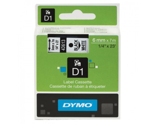Картридж для принтеров этикеток DYMO D1 6мм*7м, лента пластиковая, чёрный шрифт, белый фон S0720780
