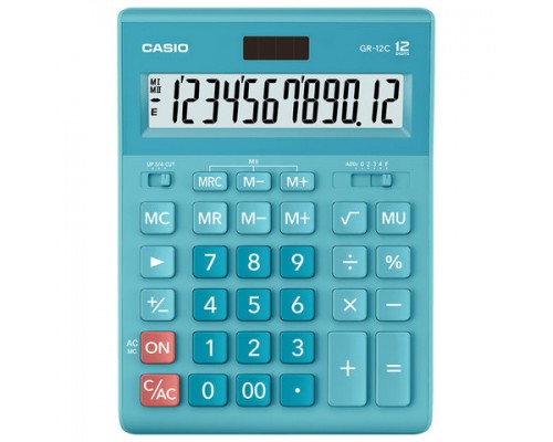 Калькулятор настольный CASIO GR-12С-LB (210х155мм), 12 разрядов, двойное питание, ГОЛУБОЙ