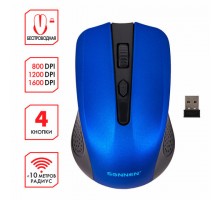 Мышь беспроводная SONNEN V99, USB, 1000/1200/1600 dpi, 4 кнопки, оптическая, синяя, 513530