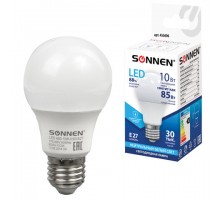Лампа светодиодная SONNEN, 10 (85) Вт, цоколь Е27, груша, нейтральный белый свет, 30000 ч, LED A60-10W-4000-E27, 453696
