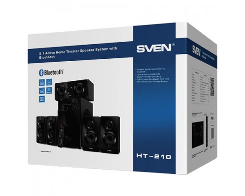 Колонки компьютерные SVEN HT-210, 5.1, 125Вт,Bluetooth,Optical,Coaxial,FM, дерево, черные, SV-014124