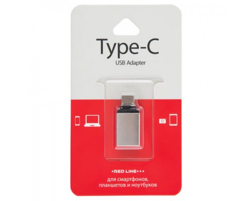 Переходник USB-TypeC RED LINE, F-M, для подключения портативных устройств ,OTG, серый