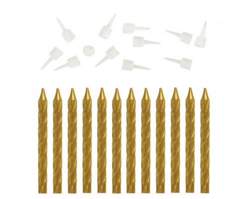 Набор свечей для торта 12 шт., 6 см, с держ., золотой металлик, ЗОЛОТАЯ СКАЗКА, в блистере, 591449