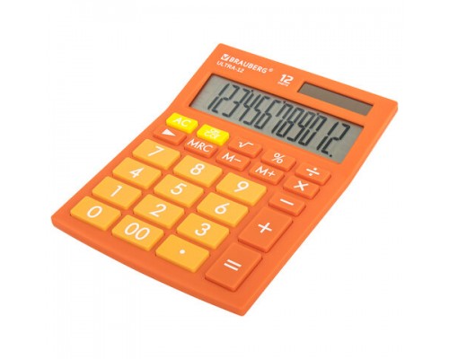 Калькулятор настольный BRAUBERG ULTRA-12-RG (192x143мм), 12 разрядов, дв.питание, ОРАНЖЕВЫЙ, 250495