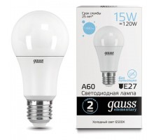 Лампа светодиодная GAUSS, 15(120)Вт, цоколь Е27, груша, холодный белый, 25000 ч, LED A60-15W-6500-E27, 23235
