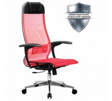 Кресло офисное МЕТТА "К-4-Т" хром, прочная сетка, сиденье и спинка регулируемые, красное