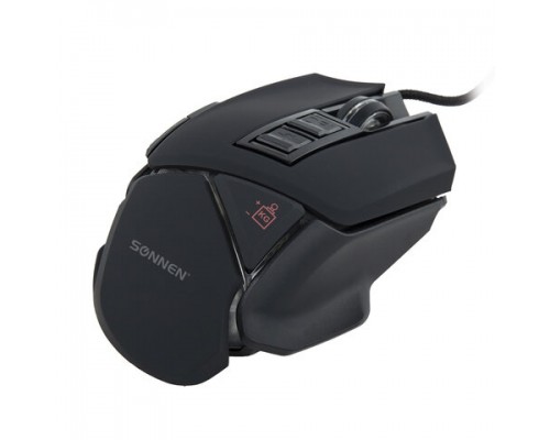 Мышь проводная игровая SONNEN Q10, 7 кнопок, 6400 dpi, LED-подсветка, черная,513522