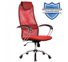 Кресло офисное МЕТТА "BK-8CH", ткань-сетка, хром, красное