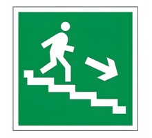 Знак эвакуационный "Направление к эвакуационному выходу по лестнице НАПРАВО вниз", квадрат 200х200 мм, самоклейка, 610018/Е 13