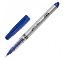 Ручка-роллер BRAUBERG "Control", СИНЯЯ, корпус серебристый, узел 0,5 мм, линия письма 0,3 мм, 141554