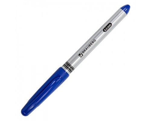 Ручка-роллер BRAUBERG Control, СИНЯЯ, корпус серебристый, узел 0,5мм, линия 0,3мм, 141554