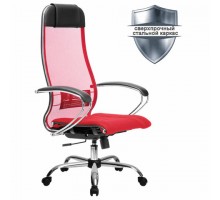 Кресло офисное МЕТТА "К-3" хром, ткань-сетка, сиденье и спинка регулируемые, красное
