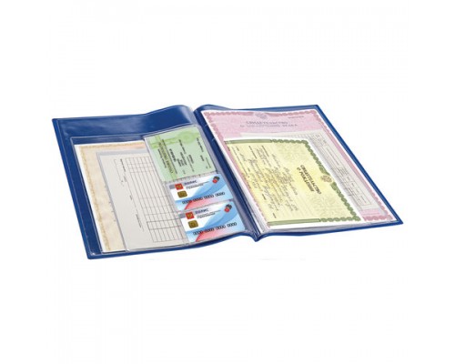 Папка для семейных документов с файлами (паспорта, свид-ва, полисы, СНИЛС), синяя, STAFF, 237806
