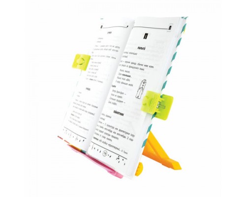 Подставка для книг ЮНЛАНДИЯ, с боковыми зажимами, регулируемый наклон, пластик, розовая , 237907