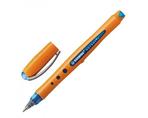 Ручка-роллер STABILO Worker, СИНЯЯ, оранжевый корпус soft-touch, узел 0,7мм, линия 0,5мм, 2018/41