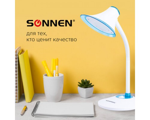 Настольная лампа светильник SONNEN OU-608, на подставке, светодиодная, 5 Вт, белый/синий, 236669