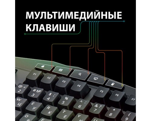 Клавиатура проводная игровая SONNEN Q9M, USB, 104 клавиши+10 мультимедийных; RGB, черная, 513511
