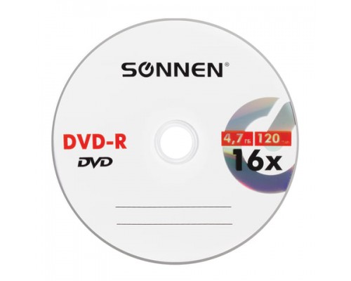 Диск DVD-R SONNEN 4,7Gb 16x бумажный конверт (1 штука), 512576