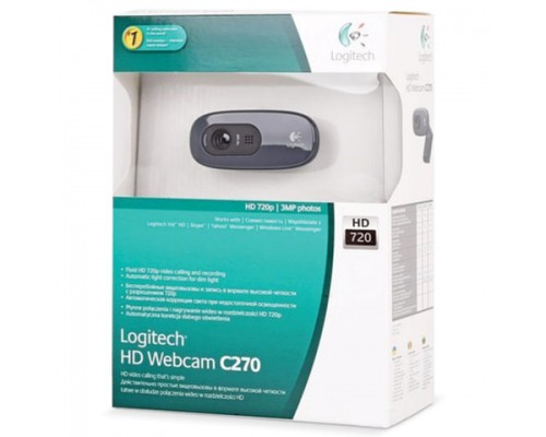 Веб-камера LOGITECH C270, 1/3Мпикс, микрофон, USB 2.0, черная, рег. крепеж, 960-000636/960-001063