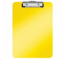 Доска-планшет LEITZ "WOW", с верхним прижимом, A4, 320х228 мм, пластик, 1,7 мм, желтая, 39710016