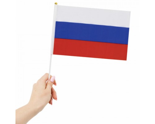Флаг России ручной 20х30 см, без герба, с флагштоком, BRAUBERG/STAFF, 550181