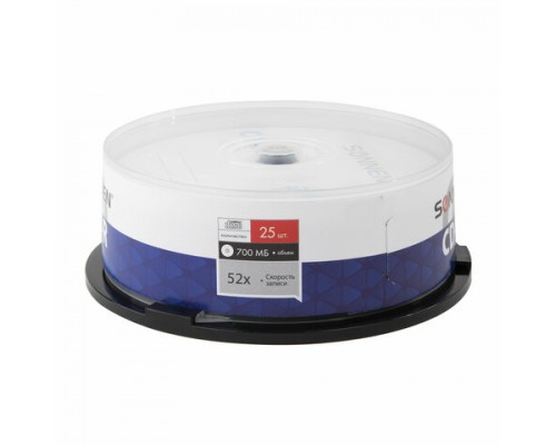 Диски CD-R SONNEN 700Mb 52x Cake Box (упаковка на шпиле) КОМПЛЕКТ 25шт, 513531