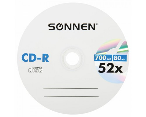 Диски CD-R SONNEN 700Mb 52x Cake Box (упаковка на шпиле) КОМПЛЕКТ 25шт, 513531