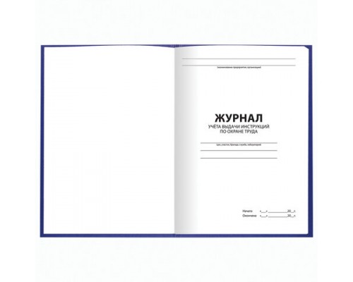 Журнал учёта выдачи инструкций по охране труда, 96л, А4 200х290мм, бумвинил, офсет, BRAUBERG, 130256