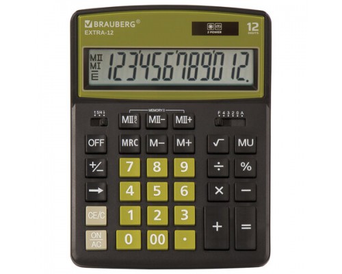 Калькулятор настольный BRAUBERG EXTRA-12-BKOL (206x155мм), 12 разрядов, ЧЕРНО-ОЛИВКОВЫЙ, 250471