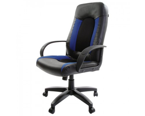 Кресло офисное BRABIX Strike EX-525, экокожа черная, ткань черная/синяя TW, 531380