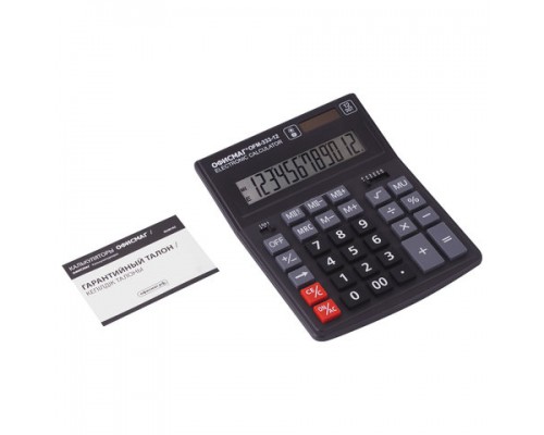 Калькулятор настольный ОФИСМАГ OFM-333 (200x154мм)  12 разрядов, двойное питание, ЧЕРНЫЙ, 250462