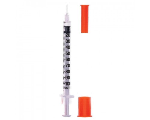 Шприц инсулиновый SFM, 1 мл. КОМПЛЕКТ 10 шт. в пакете, U-100 игла несъемная 0,3х8 - 30G, ш/к53182