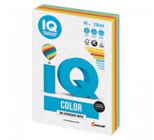 Бумага цветная IQ color, А4, 80 г/м2, 250 л., (5 цветов x 50 листов), микс интенсив, RB02
