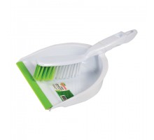 Совок для мусора + щетка, пластик, резиновая кромка, зелено-белый, ЛЮБАША, 603615