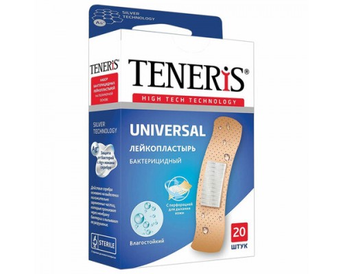 Набор пластырей 20 шт TENERIS UNIVERSAL, бактерицидный с ионами серебра, полимерная основа, ш/к71177
