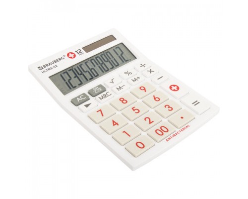 Калькулятор настольный BRAUBERG ULTRA-12-WAB (192x143мм),12 разрядов, антибактериал, БЕЛЫЙ, 250506