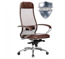 Кресло офисное МЕТТА "SAMURAI" SL-1.04, сверхпрочная ткань-сетка/экокожа, темно-коричневое