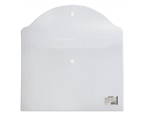 Папка-конверт с кнопкой STAFF, А4, до 100 л, прозрачная, 0,12 мм, 225173