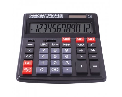 Калькулятор настольный ОФИСМАГ OFM-444 (199x153мм), 12 разрядов, двойное питание, ЧЕРНЫЙ, 250459